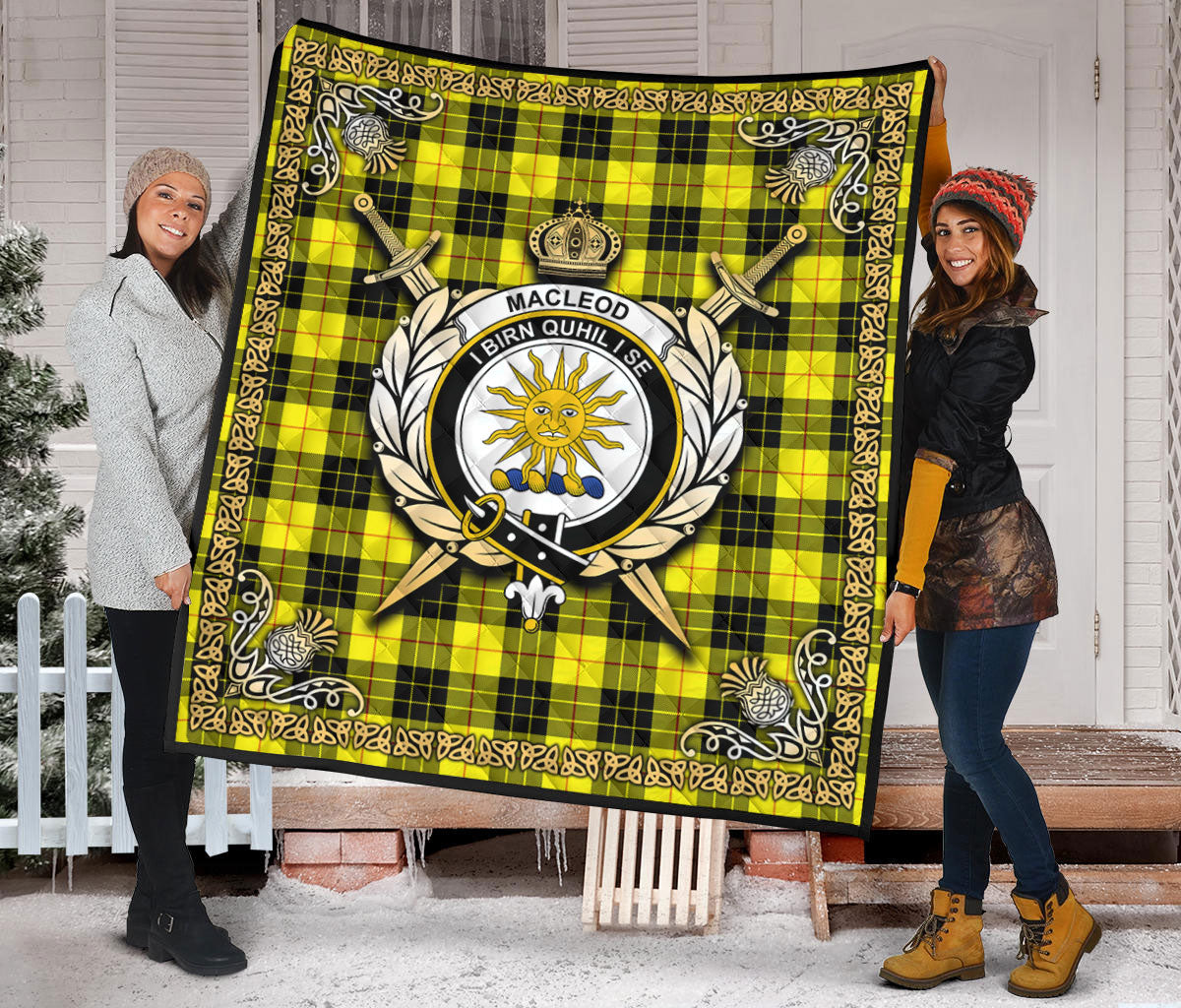 MacLeod of Lewis Modern Tartan Crest Premium Quilt - Celtic Thistle Style