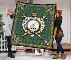 MacMillan Hunting Ancient Tartan Crest Premium Quilt - Celtic Thistle Style