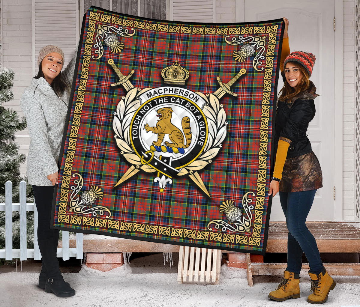 MacPherson Ancient Tartan Crest Premium Quilt - Celtic Thistle Style