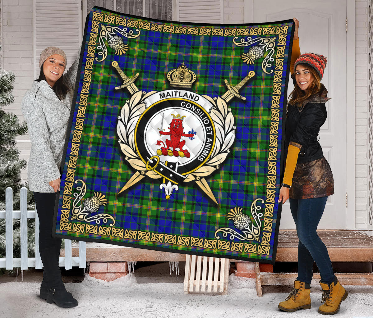 Maitland Tartan Crest Premium Quilt - Celtic Thistle Style