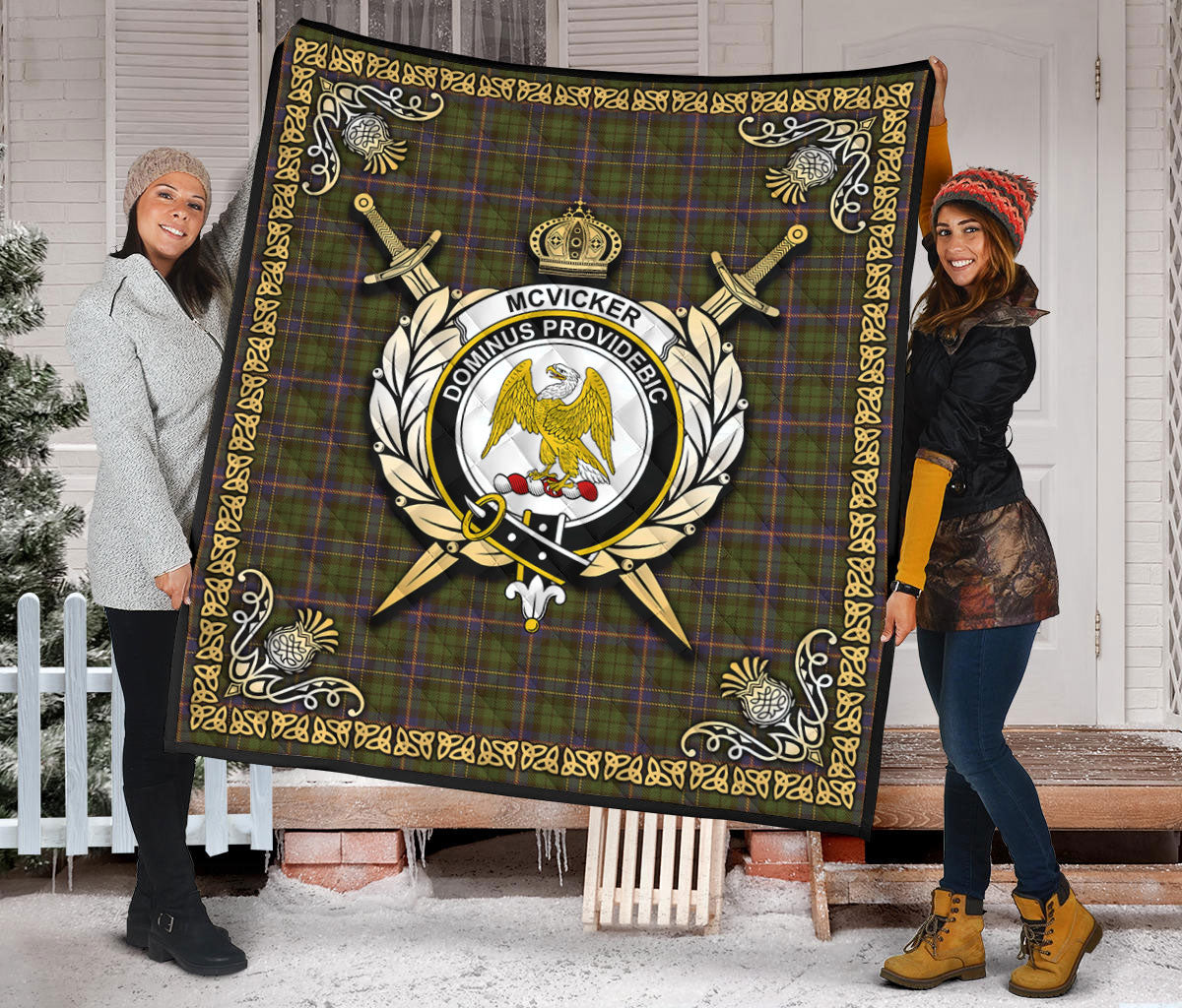 McVicker Tartan Crest Premium Quilt - Celtic Thistle Style