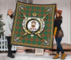 Menzies Green Ancient Tartan Crest Premium Quilt - Celtic Thistle Style