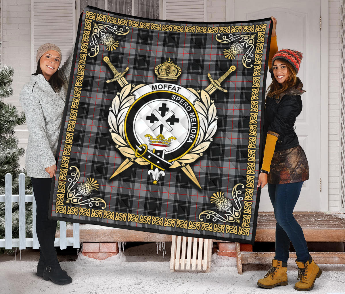 Moffat Modern Tartan Crest Premium Quilt - Celtic Thistle Style