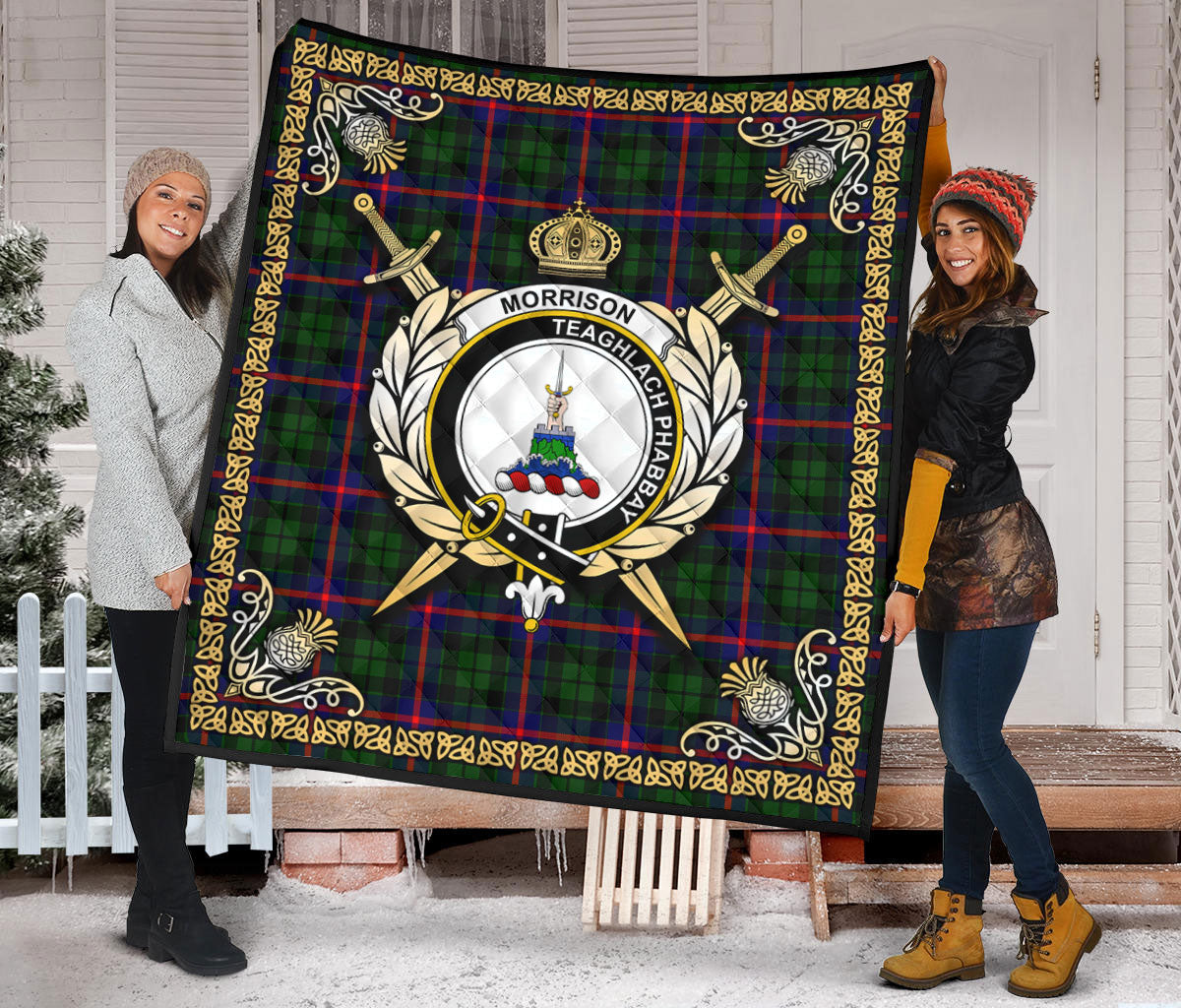 Morrison Modern Tartan Crest Premium Quilt - Celtic Thistle Style