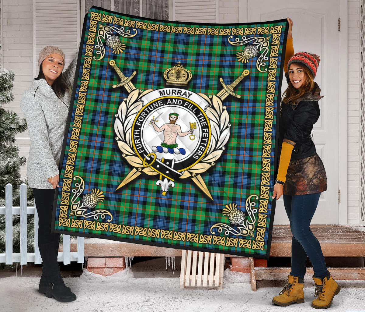 Murray of Atholl Ancient Tartan Crest Premium Quilt - Celtic Thistle Style