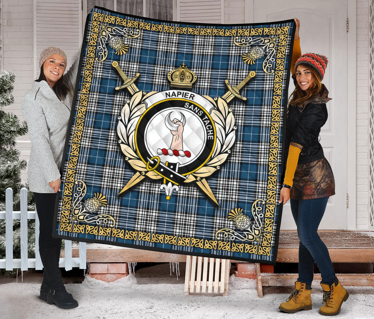 Napier Modern Tartan Crest Premium Quilt - Celtic Thistle Style