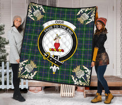 Orr Tartan Crest Premium Quilt - Gold Thistle Style