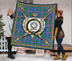 Pitcairn Hunting Tartan Crest Premium Quilt - Celtic Thistle Style