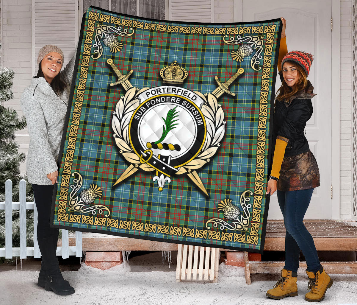 Porterfield Tartan Crest Premium Quilt - Celtic Thistle Style