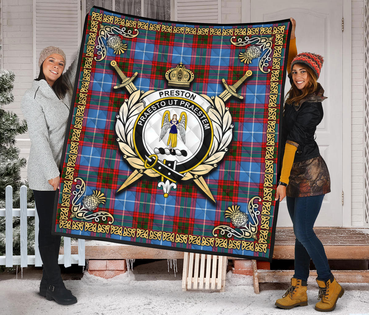 Preston Tartan Crest Premium Quilt - Celtic Thistle Style