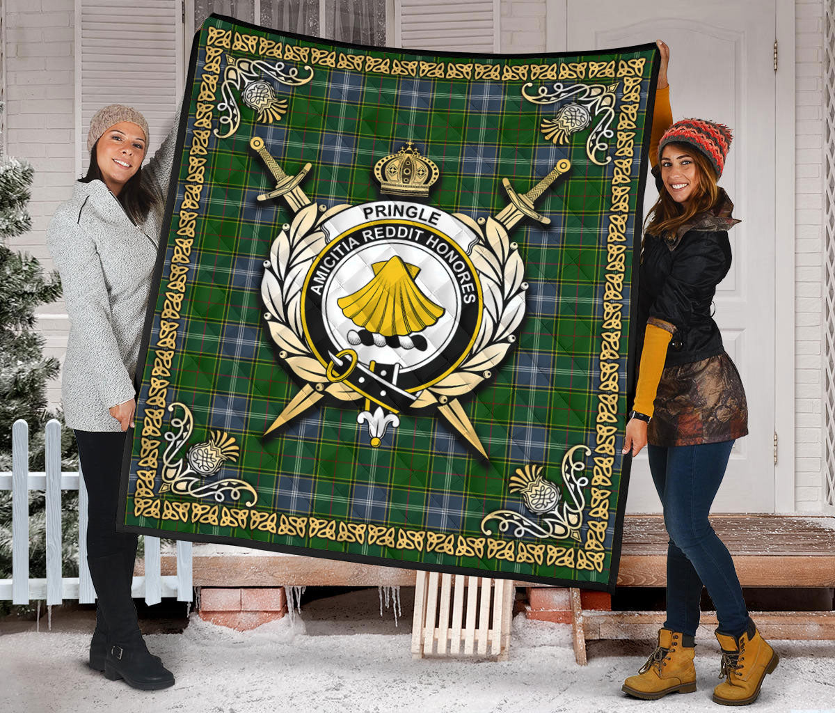 Pringle Tartan Crest Premium Quilt - Celtic Thistle Style