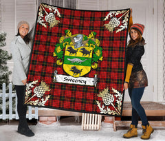 Sweeney Tartan Crest Premium Quilt - Gold Thistle Style