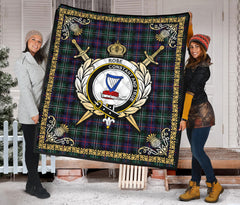 Rose Hunting Modern Tartan Crest Premium Quilt - Celtic Thistle Style