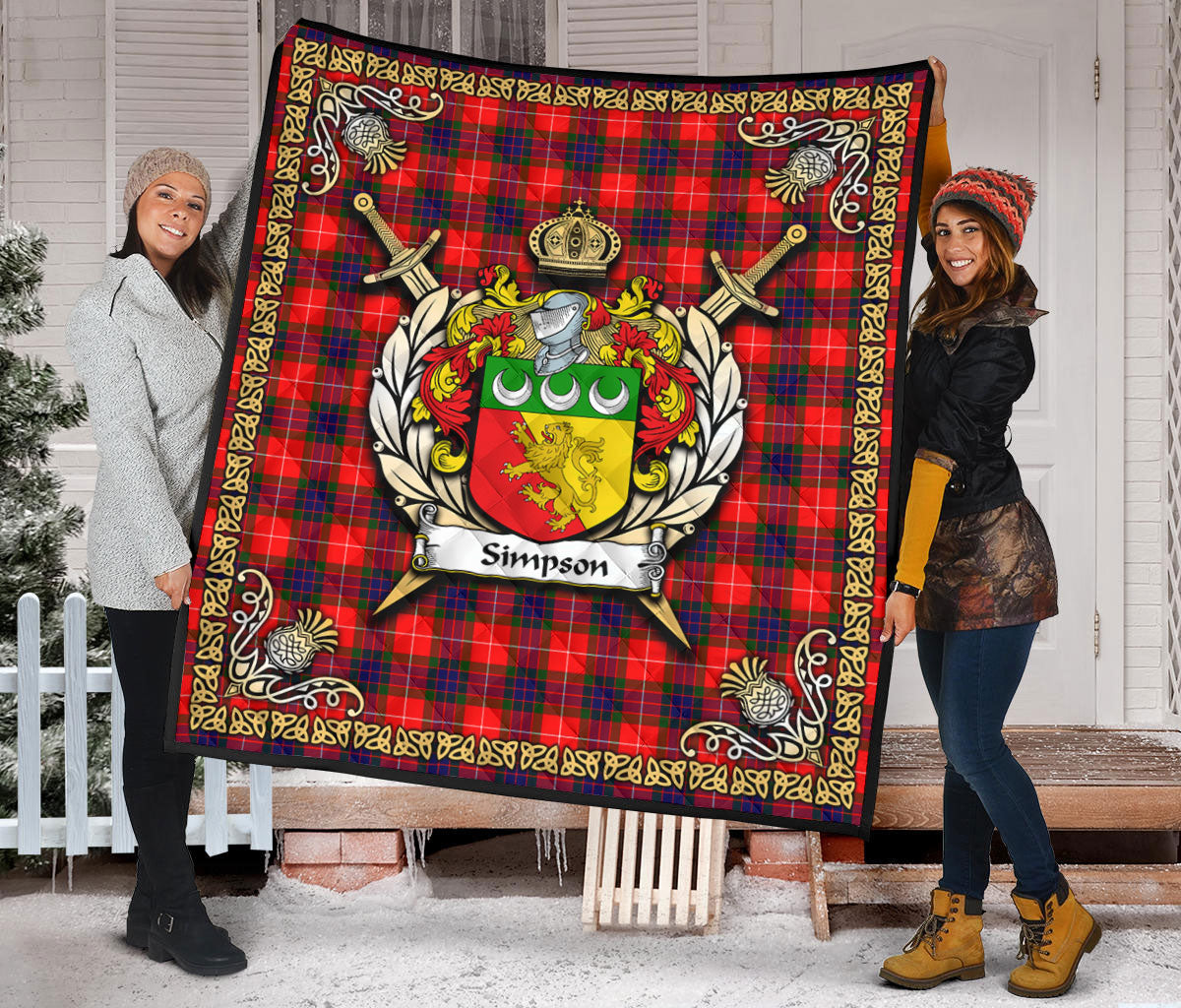 Simpson Tartan Crest Premium Quilt - Celtic Thistle Style