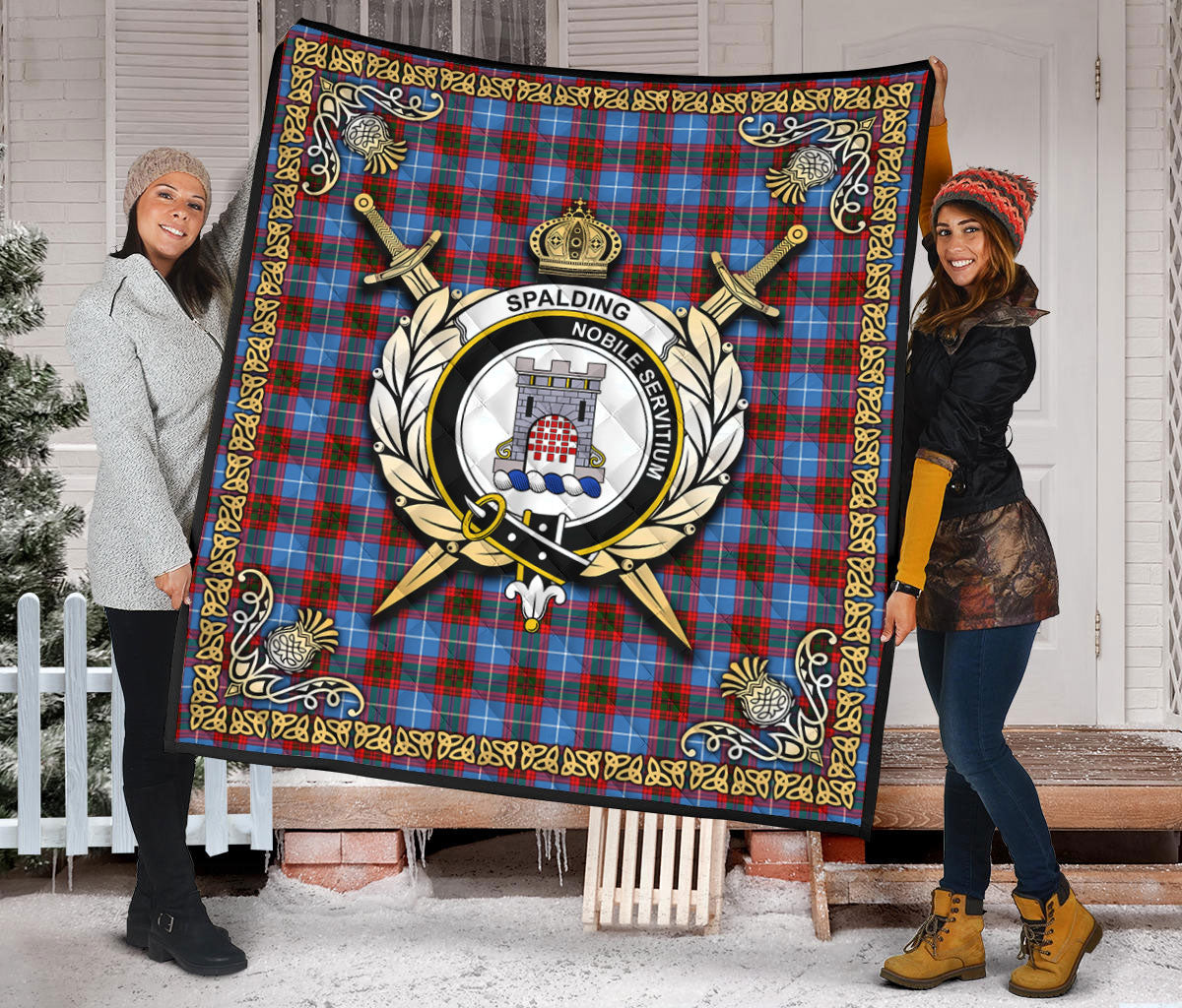 Spalding Tartan Crest Premium Quilt - Celtic Thistle Style