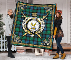 Stewart Old Ancient Tartan Crest Premium Quilt - Celtic Thistle Style