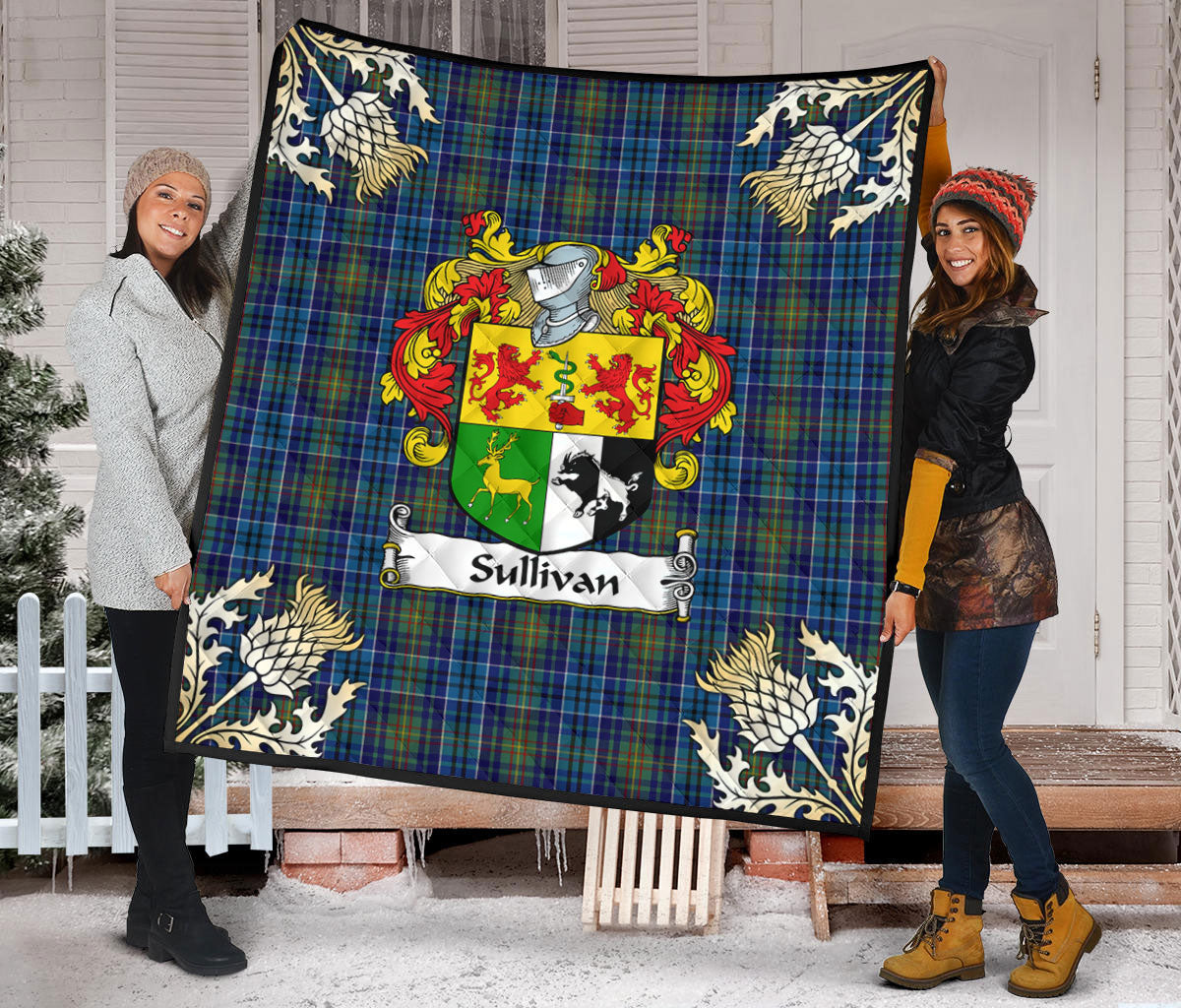 Sullivan Tartan Crest Premium Quilt - Gold Thistle Style