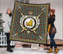 Thomson Hunting Modern Tartan Non Oblitus Crest Premium Quilt - Celtic Thistle Style