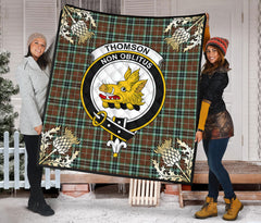 Thomson Hunting Modern Tartan Non Oblitus Crest Premium Quilt - Gold Thistle Style