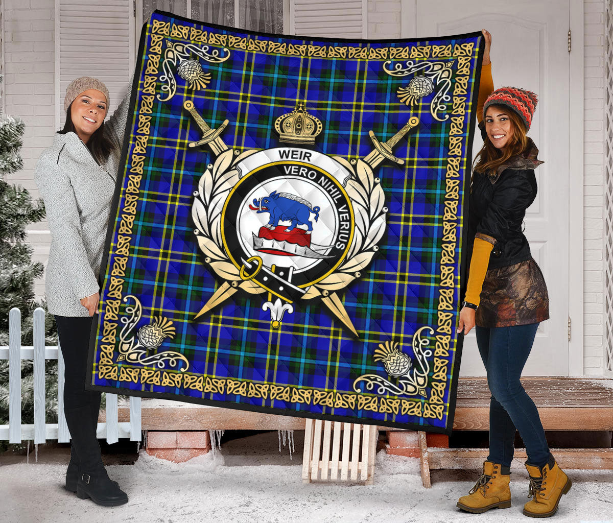 Weir Modern Tartan Crest Premium Quilt - Celtic Thistle Style