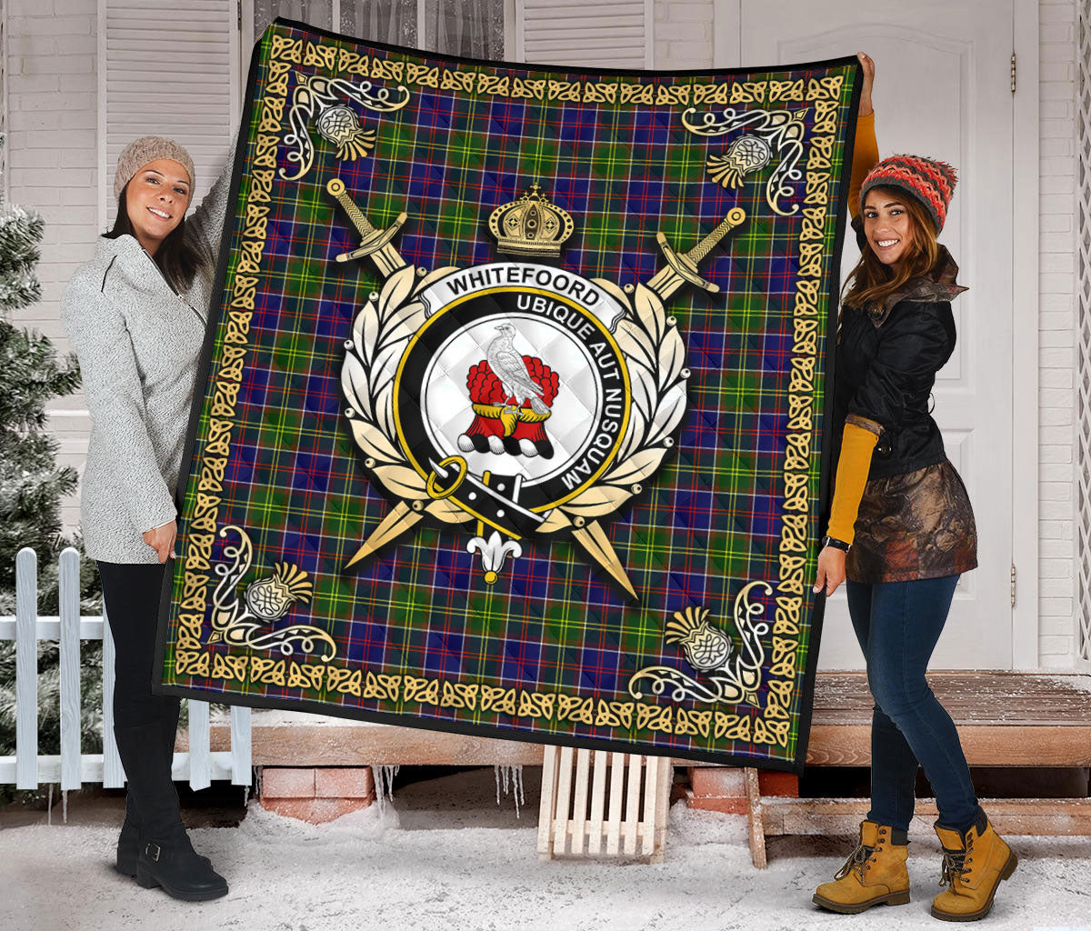 Whitefoord Tartan Crest Premium Quilt - Celtic Thistle Style