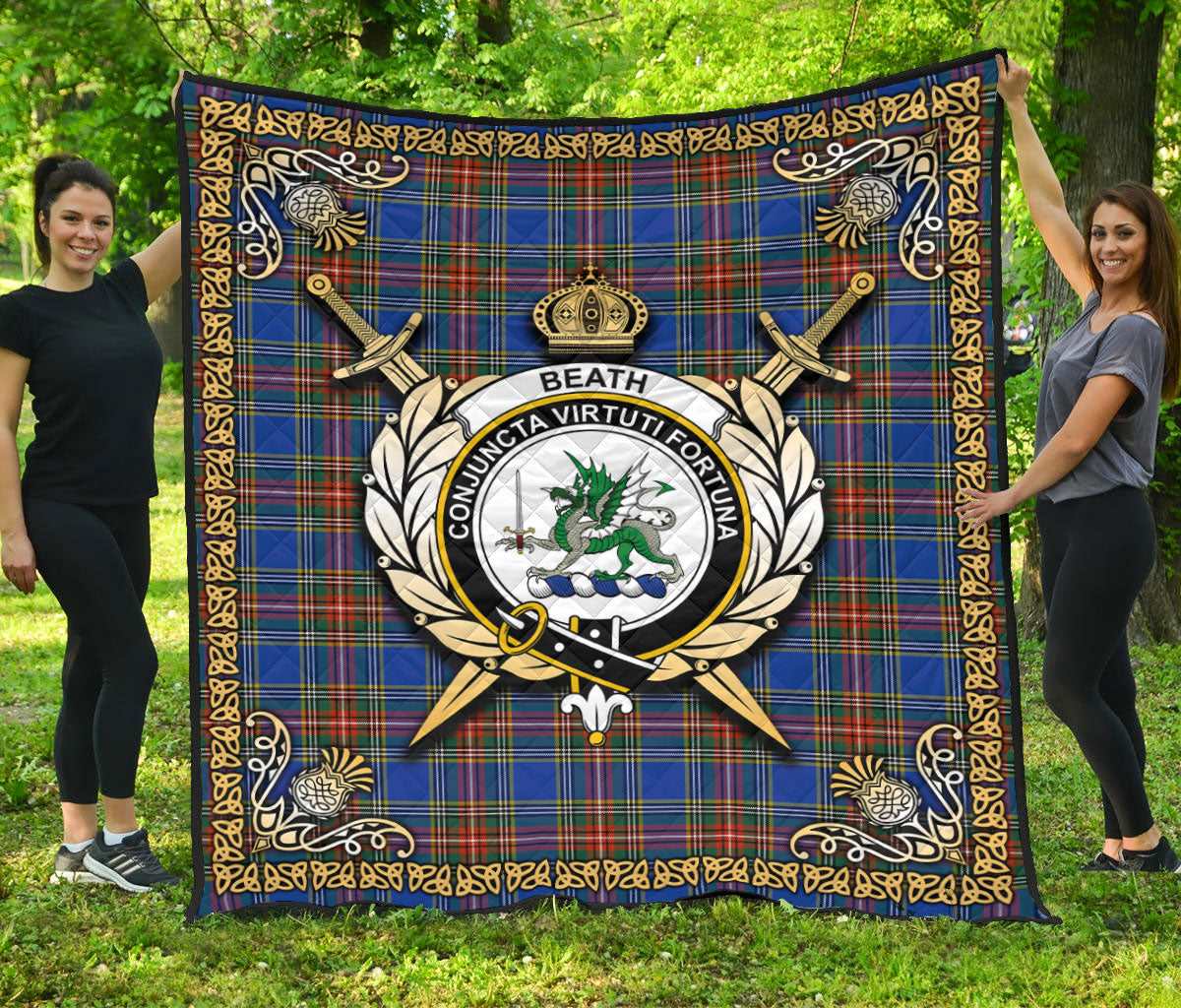 Beath Ancient Tartan Crest Premium Quilt - Celtic Thistle Style