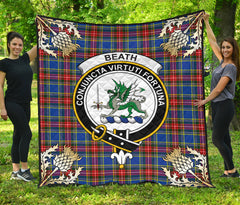 Beath Modern Tartan Crest Premium Quilt - Gold Thistle Style