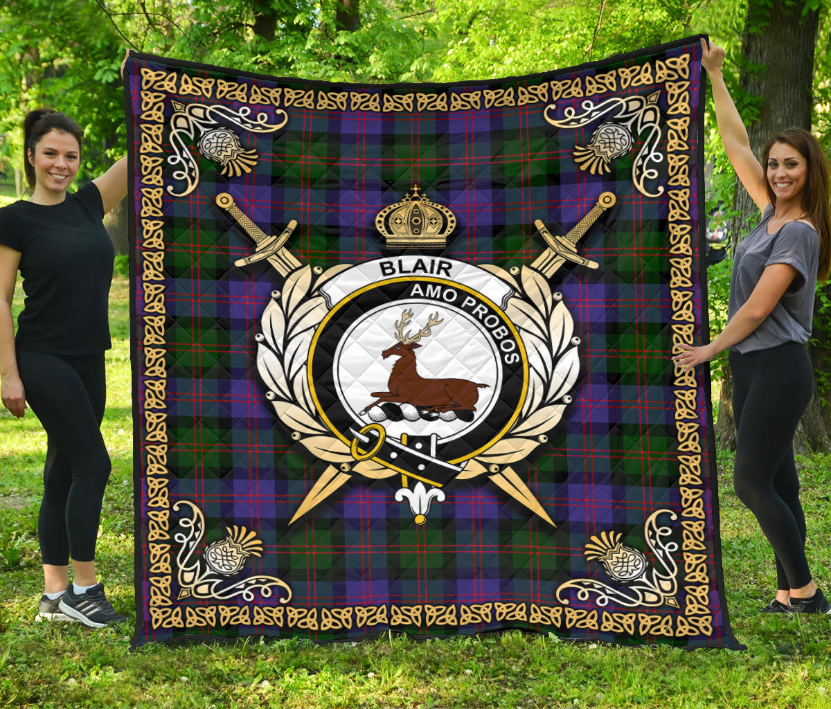 Blair Modern Tartan Crest Premium Quilt - Celtic Thistle Style