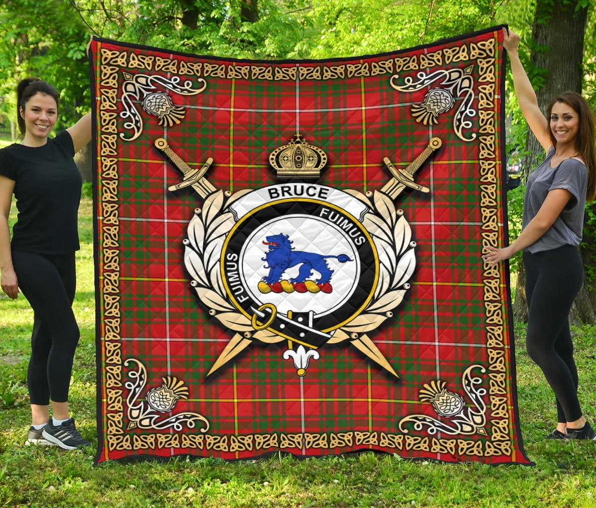 Bruce Modern Tartan Crest Premium Quilt - Celtic Thistle Style