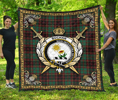 Buchan Ancient Tartan Crest Premium Quilt - Celtic Thistle Style