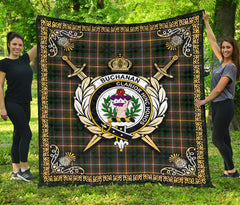 Buchanan Hunting Tartan Crest Premium Quilt - Celtic Thistle Style