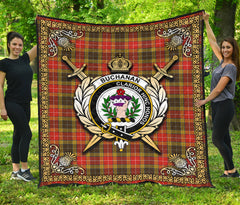 Buchanan Old Set Weathered Tartan Crest Premium Quilt - Celtic Thistle Style