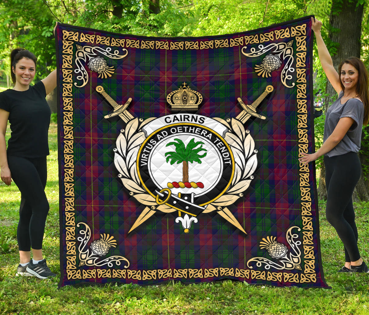 Cairns Tartan Crest Premium Quilt - Celtic Thistle Style