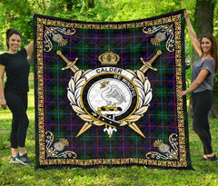 Calder (Calder-Campbell) Tartan Crest Premium Quilt - Celtic Thistle Style