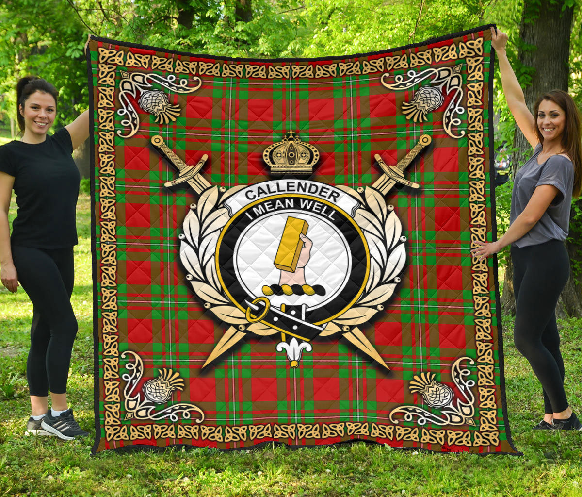 Callender Tartan Crest Premium Quilt - Celtic Thistle Style