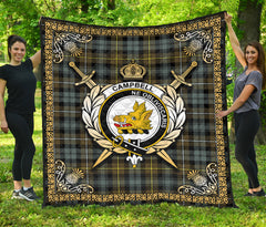 Campbell Argyll Weathered Tartan Crest Premium Quilt - Celtic Thistle Style