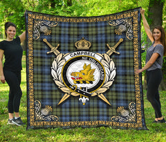 Campbell Faded Tartan Crest Premium Quilt - Celtic Thistle Style