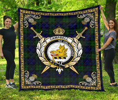 Campbell Modern Tartan Crest Premium Quilt - Celtic Thistle Style