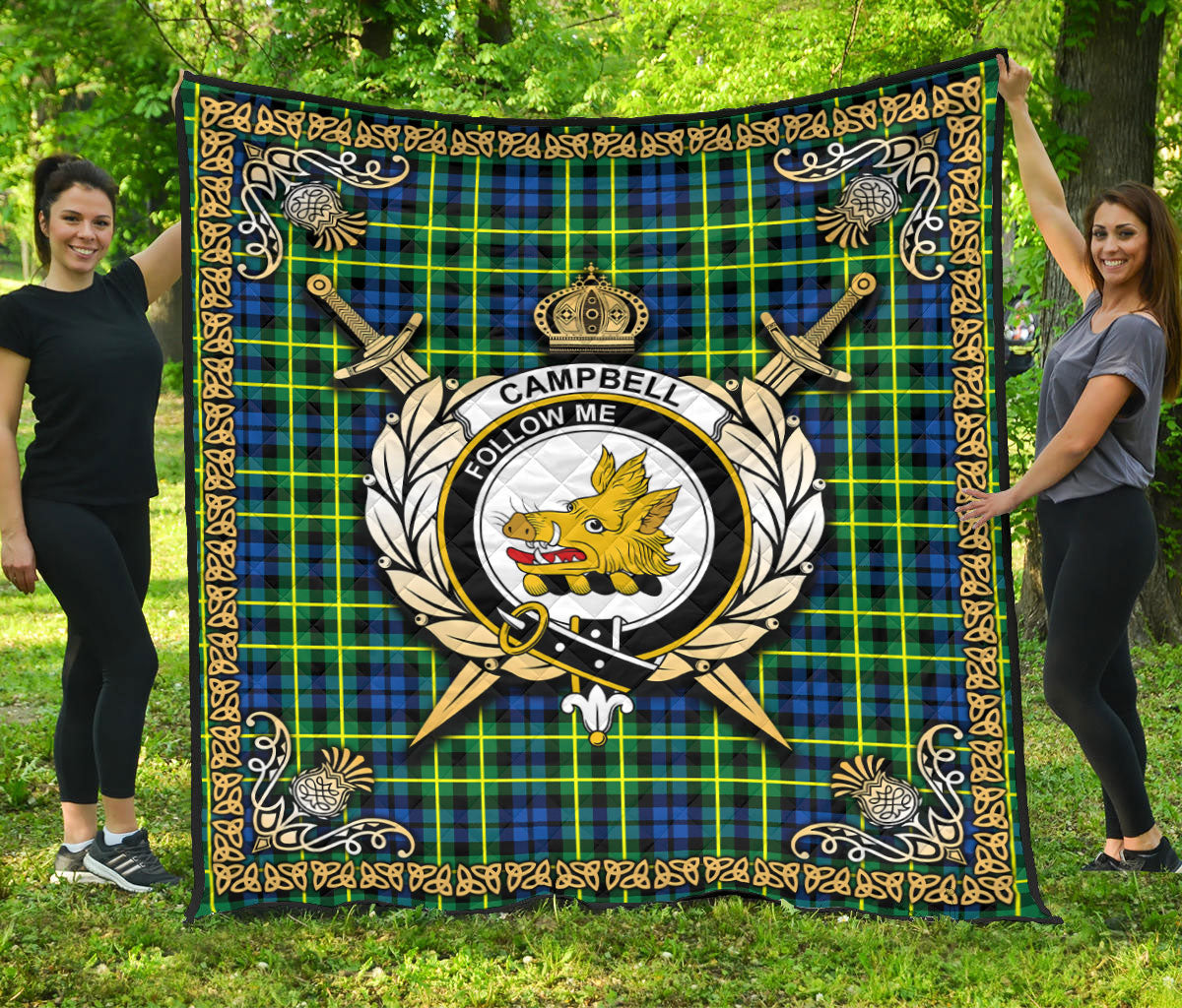 Campbell of Breadalbane Ancient Tartan Crest Premium Quilt - Celtic Thistle Style