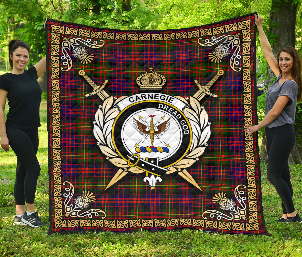 Carnegie Modern Tartan Crest Premium Quilt - Celtic Thistle Style