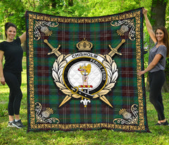 Chisholm Hunting Ancient Tartan Crest Premium Quilt - Celtic Thistle Style