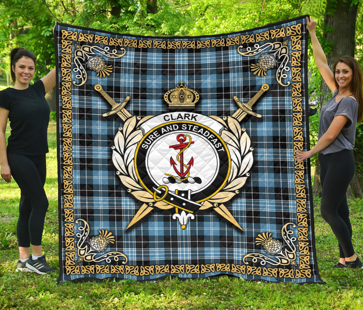 Clark Ancient Tartan Crest Premium Quilt - Celtic Thistle Style