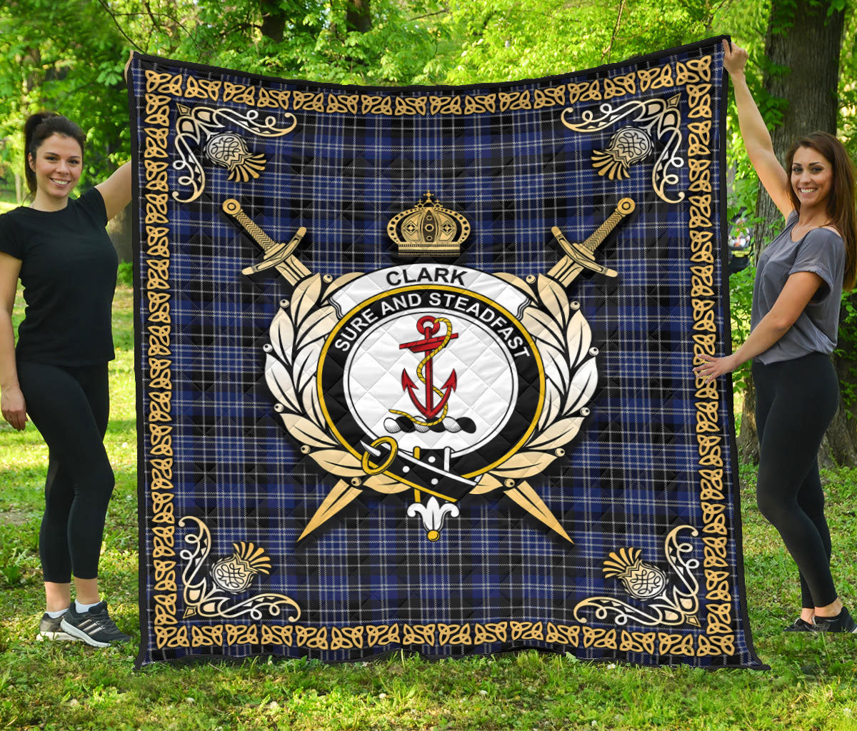 Clark Modern Tartan Crest Premium Quilt - Celtic Thistle Style