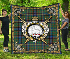 Cochrane Ancient Tartan Crest Premium Quilt - Celtic Thistle Style