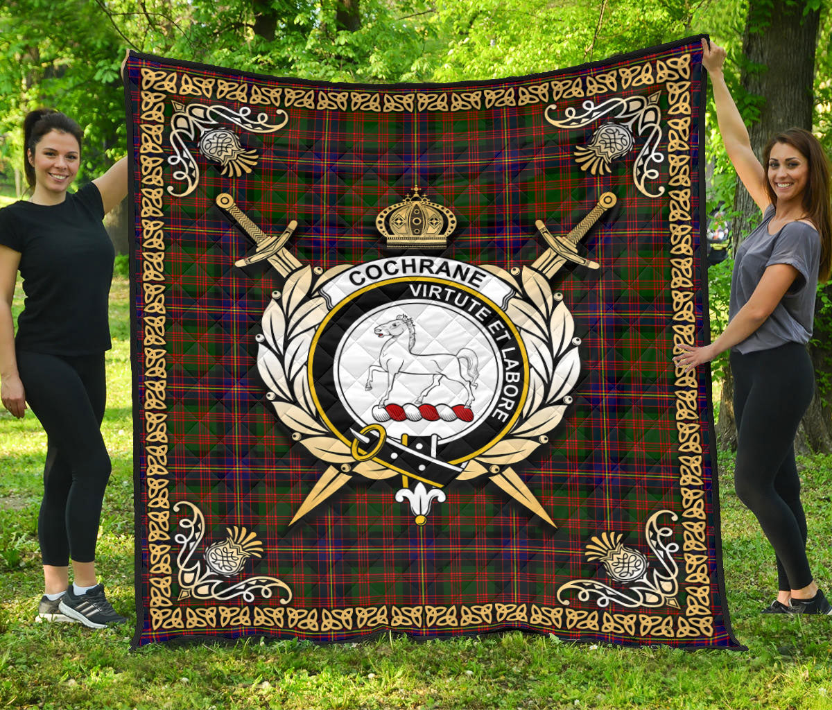 Cochrane Modern Tartan Crest Premium Quilt - Celtic Thistle Style