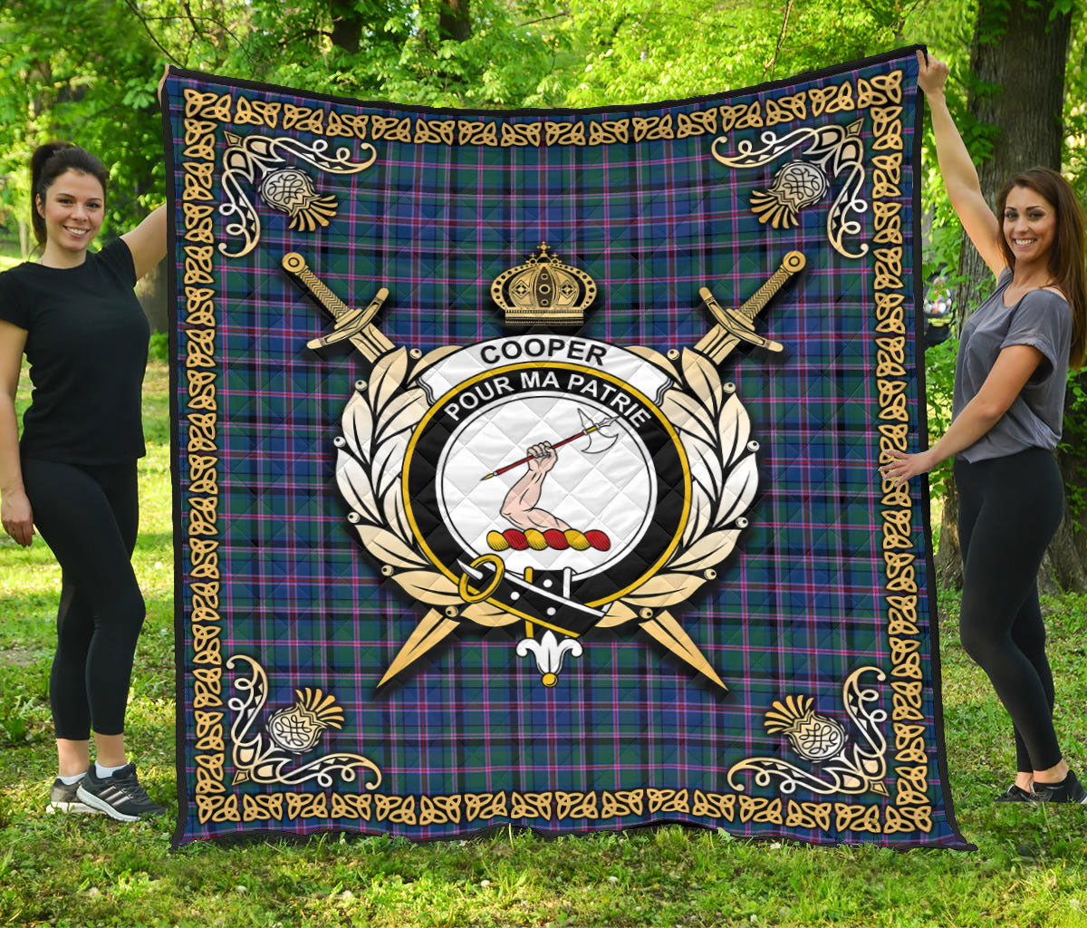 Cooper Ancient Tartan Crest Premium Quilt - Celtic Thistle Style