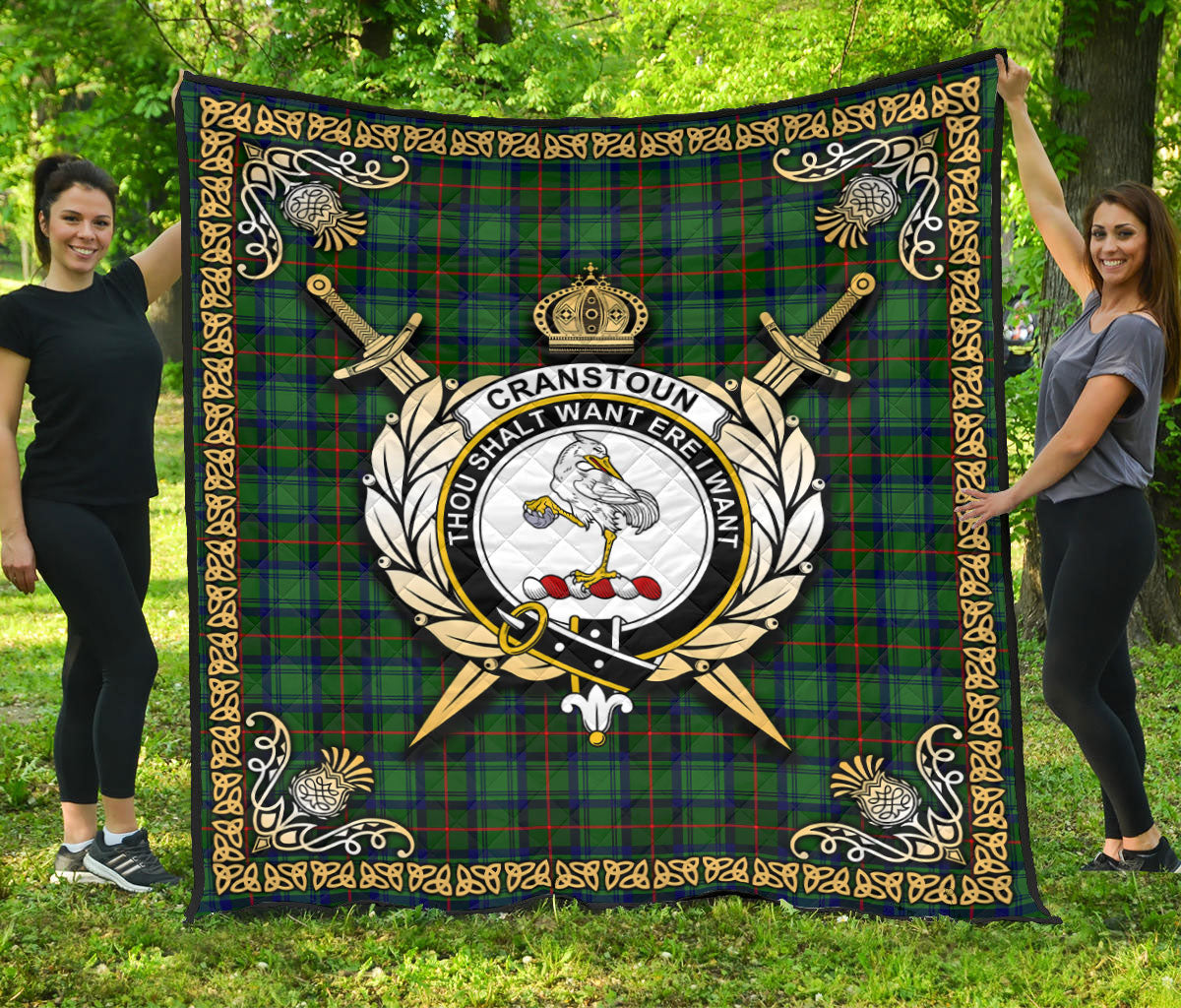 Cranstoun Tartan Crest Premium Quilt - Celtic Thistle Style