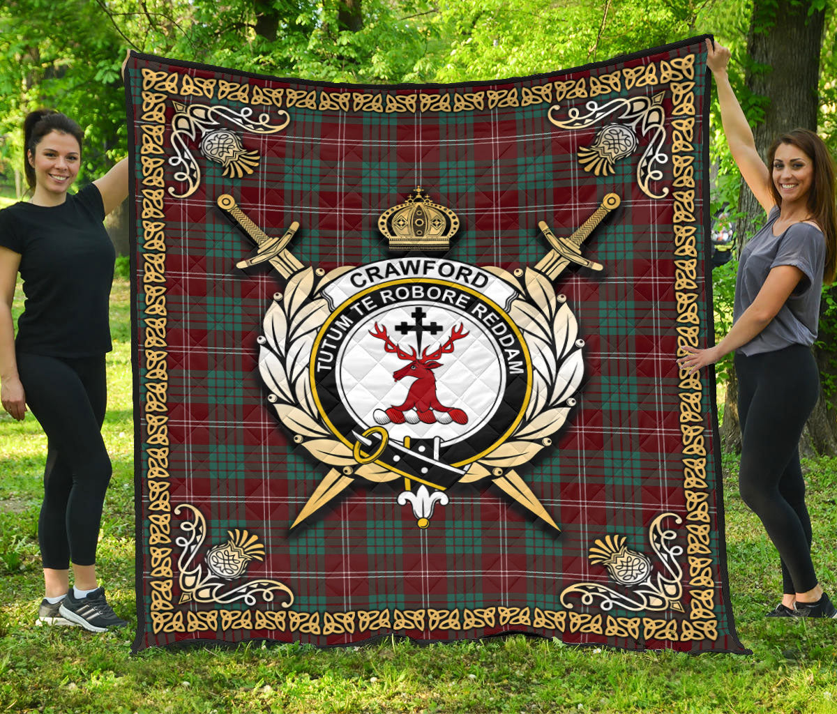 Crawford Modern Tartan Crest Premium Quilt - Celtic Thistle Style