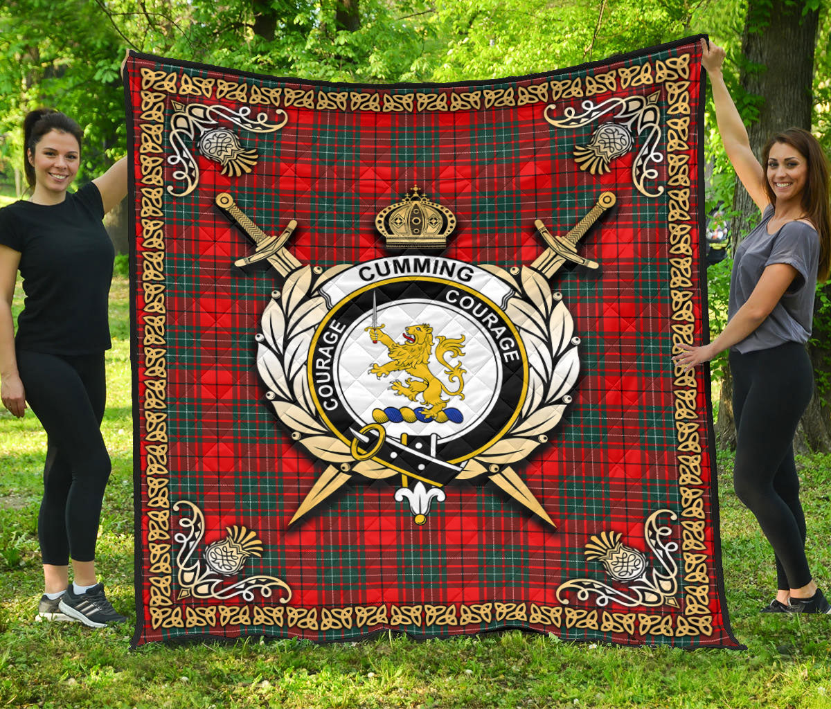 Cumming Modern Tartan Crest Premium Quilt - Celtic Thistle Style