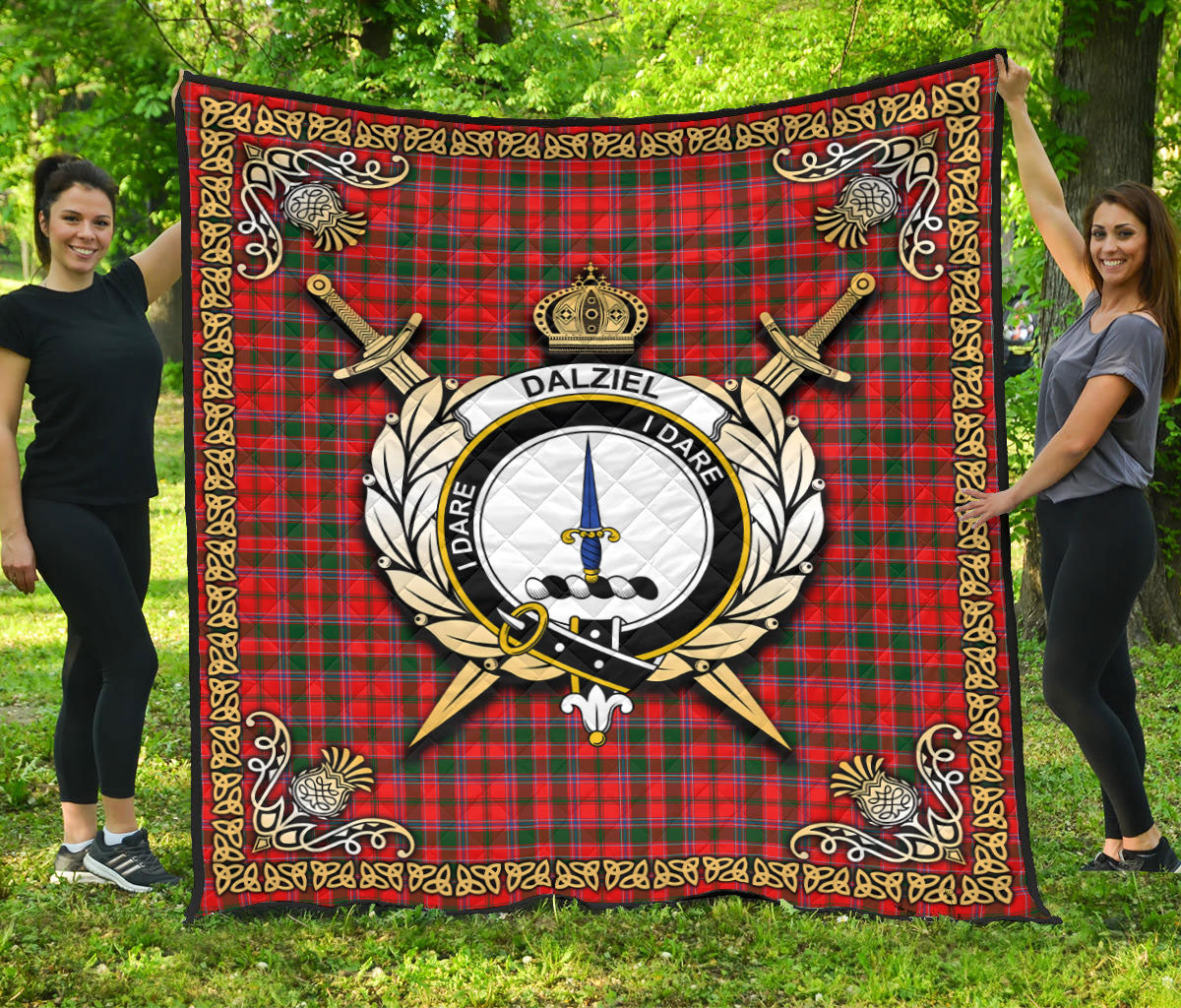 Dalziel Modern Tartan Crest Premium Quilt - Celtic Thistle Style